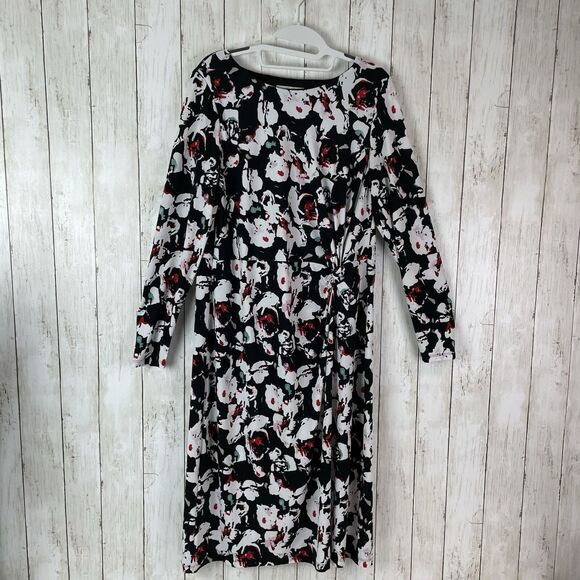 Christopher & Banks Sheath Dress Sz 12 Long Sleeve Midi Gathered Side St… - Picture 1 of 10